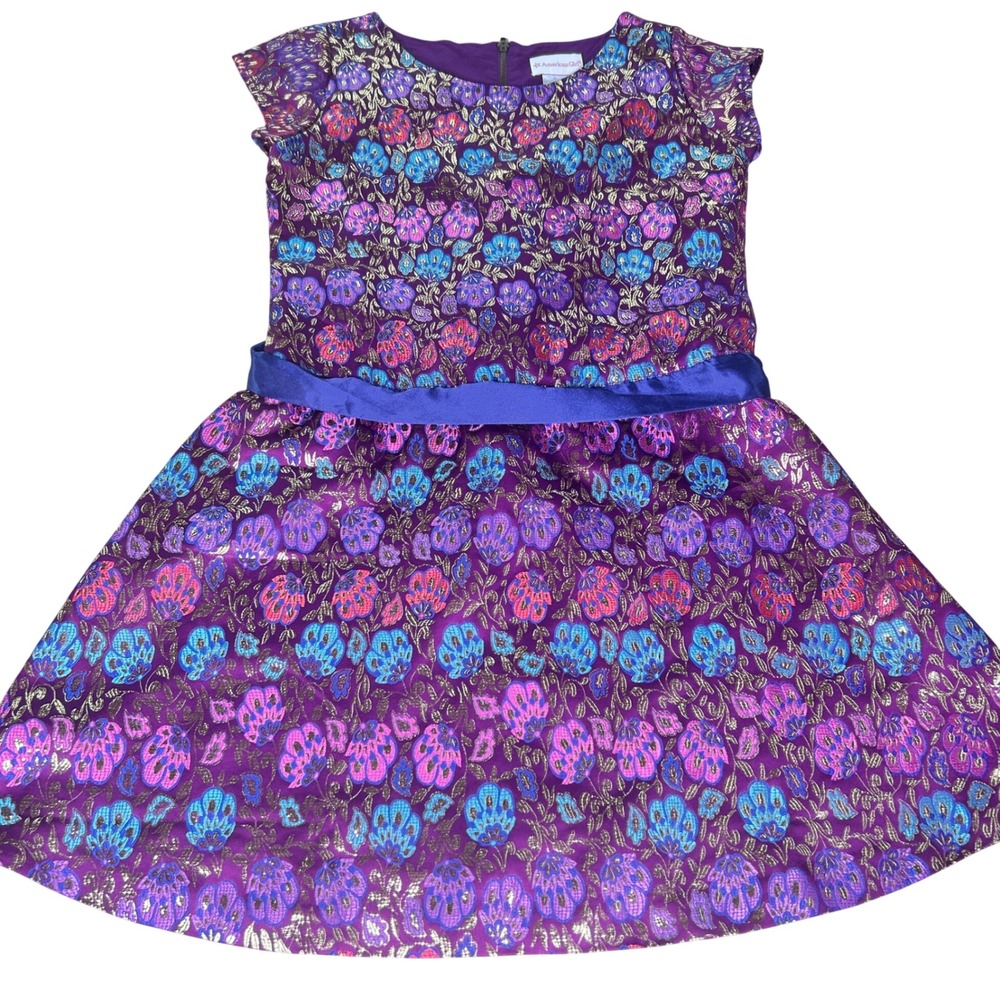 Girls Purple Floral Metallic Brocade Party Dress 12 American Girl